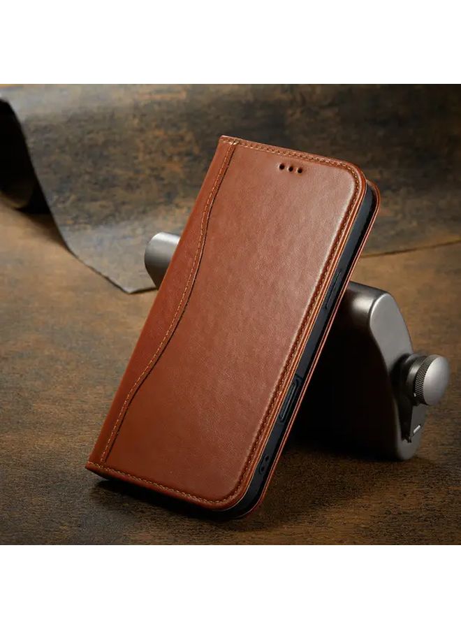حافظة هاتف على شكل محفظة من الجلد الطبيعي لهاتف iPhone 13 Pro باللون الأحمر العميق - Image 2