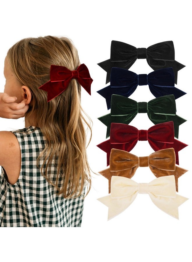 Aileam 6PCS Velvet Hair Bows Hair Ribbon Clips Big Fall Alligator Clips Hair Accessories for Women Girls Toddlers Kids Baby - Image 1