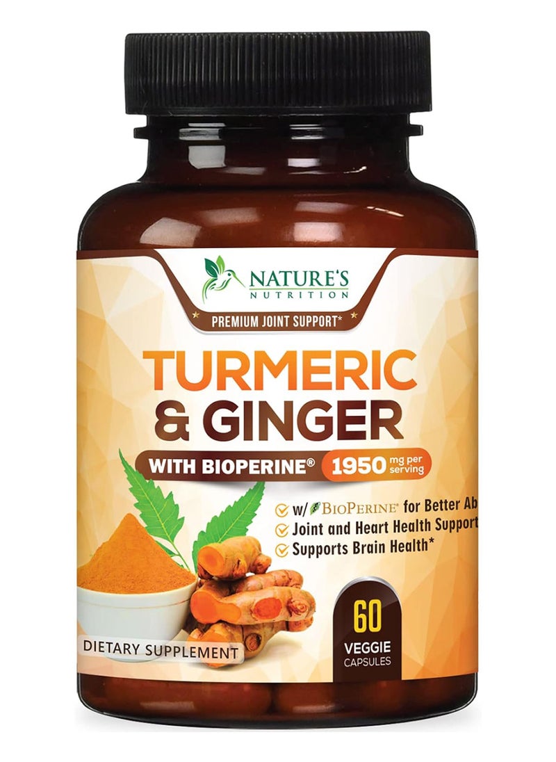 Nature's Nutrition Turmeric Curcumin 95% Curcuminoids With Bio Perine And Ginger Black Pepper 60 Capsules 1950 Mg  - Image 1