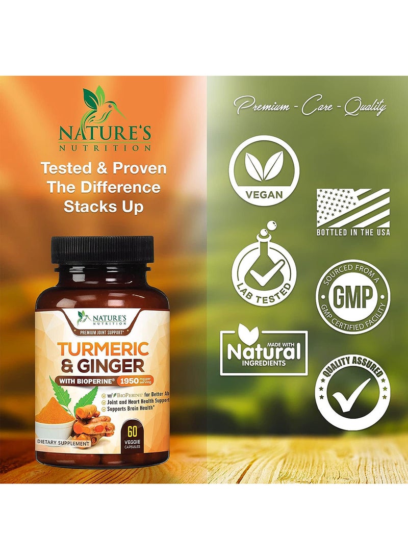 Nature's Nutrition Turmeric Curcumin 95% Curcuminoids With Bio Perine And Ginger Black Pepper 60 Capsules 1950 Mg  - Image 5