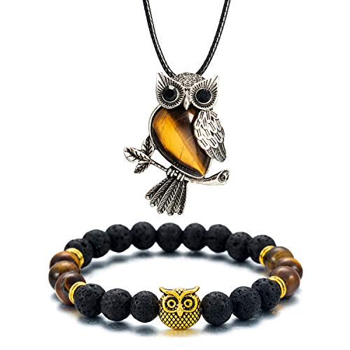 Softones Owl Healing Crystals Necklace & Bracelet Set - Reiki Spiritual Energy Gemstone Gifts for Women with Gift Box - Image 1