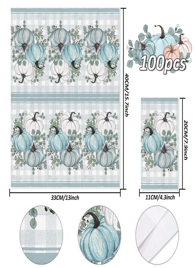 Whaline 100 Pack Fall Pumpkin Guest Napkins Blue White Thanksgiving Napkins Disposable Luncheon Dinner Napkins for Autumn Holiday Party Celebration Gathering Supplies Table Decor - Image 2
