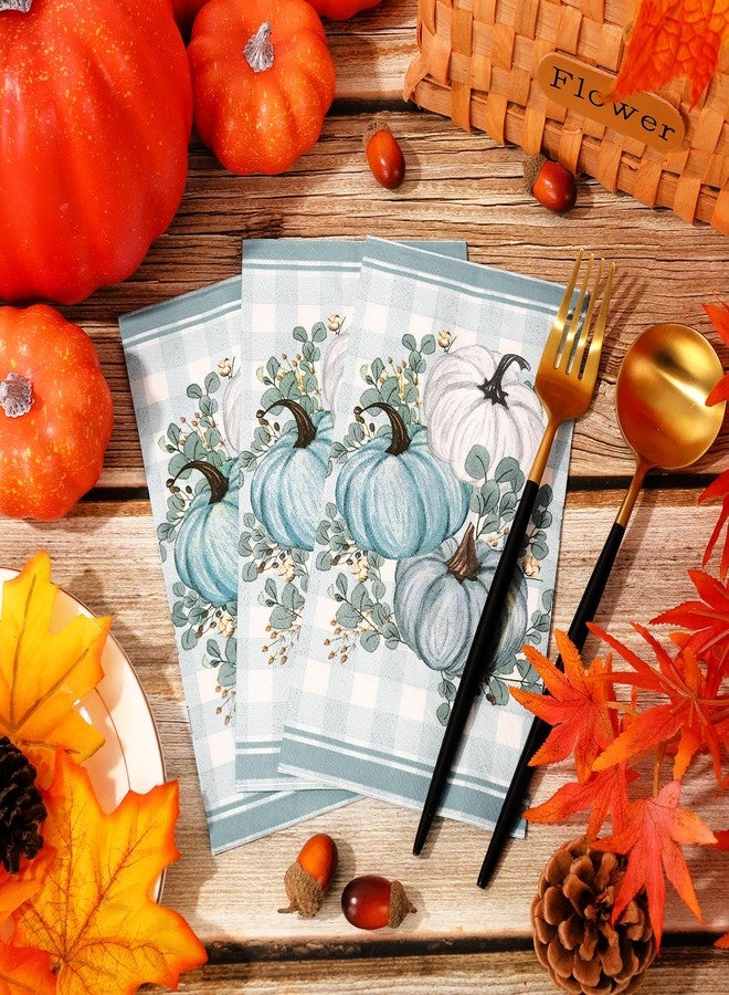 Whaline 100 Pack Fall Pumpkin Guest Napkins Blue White Thanksgiving Napkins Disposable Luncheon Dinner Napkins for Autumn Holiday Party Celebration Gathering Supplies Table Decor - Image 4
