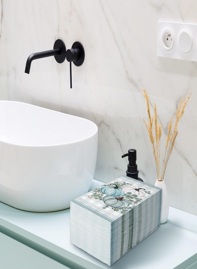 Whaline 100 Pack Fall Pumpkin Guest Napkins Blue White Thanksgiving Napkins Disposable Luncheon Dinner Napkins for Autumn Holiday Party Celebration Gathering Supplies Table Decor - Image 5