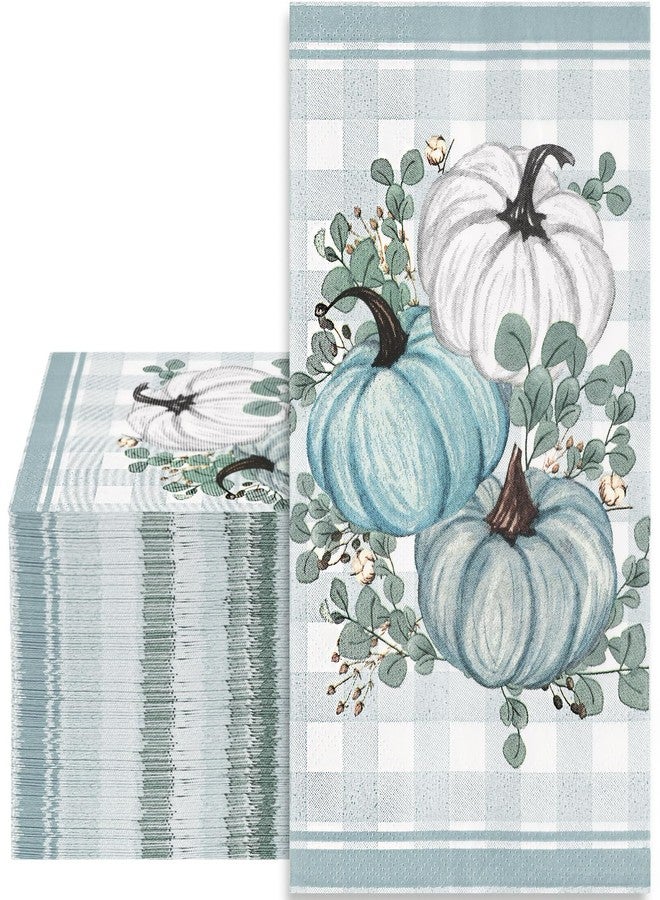 Whaline 100 Pack Fall Pumpkin Guest Napkins Blue White Thanksgiving Napkins Disposable Luncheon Dinner Napkins for Autumn Holiday Party Celebration Gathering Supplies Table Decor - Image 1