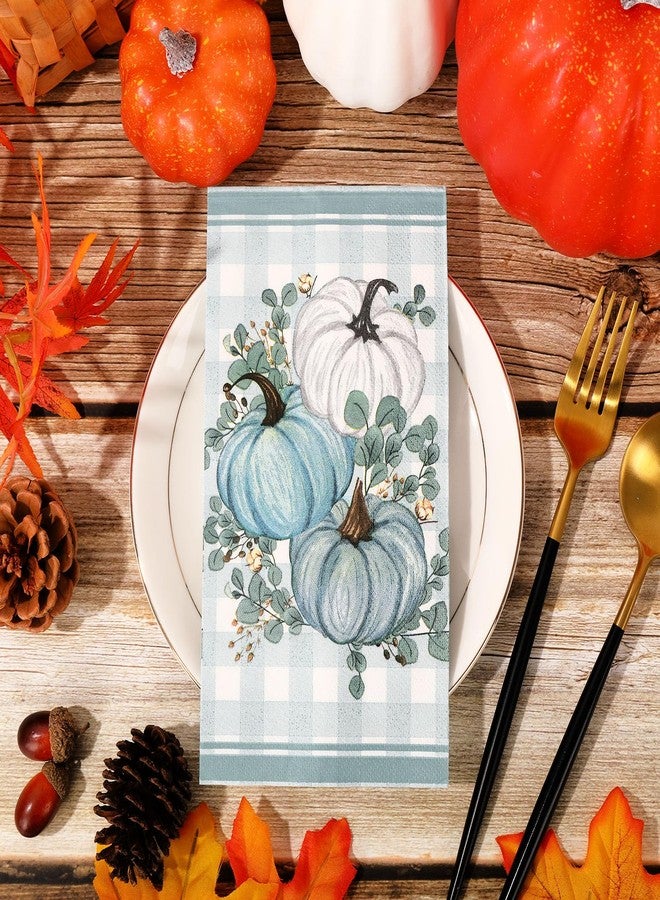 Whaline 100 Pack Fall Pumpkin Guest Napkins Blue White Thanksgiving Napkins Disposable Luncheon Dinner Napkins for Autumn Holiday Party Celebration Gathering Supplies Table Decor - Image 3