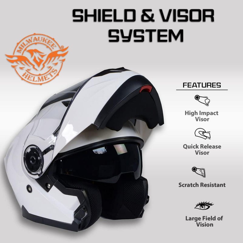 Milwaukee Helmets MPH9816DOT 'Breeze' White Advanced Motorcycle Modular Helmet with Drop Down Visor - Large - Image 5