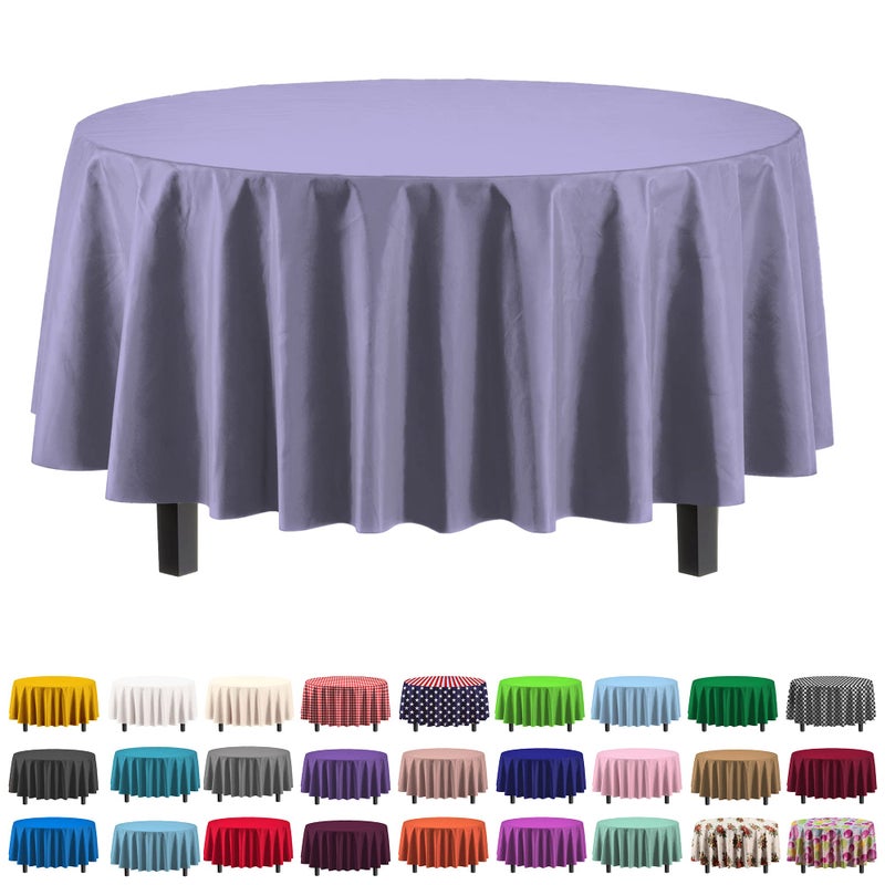 Party Solids 6Pack Premium Plastic Tablecloth 84in Round Plastic Table Cover  Lavender