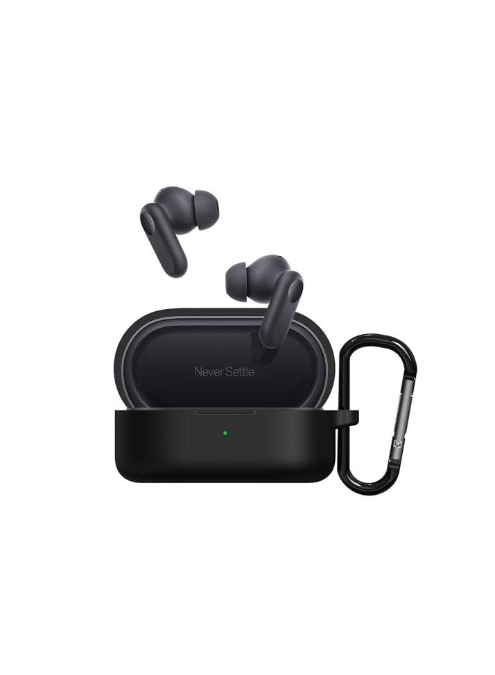 غطاء حافظة سماعة أذن متوافق مع OnePlus Nord Buds 2r، غطاء جلد سيليكون ناعم ممتص للصدمات مع سلسلة مفاتيح [ضوء LED أمامي مرئي] (أسود)  - Image 1