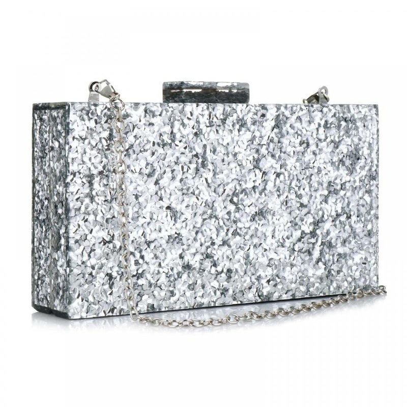 Gets Acrylic Purses and Handbags for Women Multicolor Perspex Box Clutch Purses for Women Wedding Evening Crossbody Handbag (Silver) - Image 1
