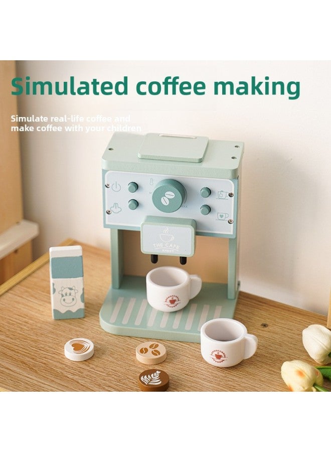 Wooden Play House Ice Cream Table Children's Simulation Kitchen Tea Set Coffee Machine Bread Machine Suit Chicey Toys-Color:Coffee Machine  - Image 1