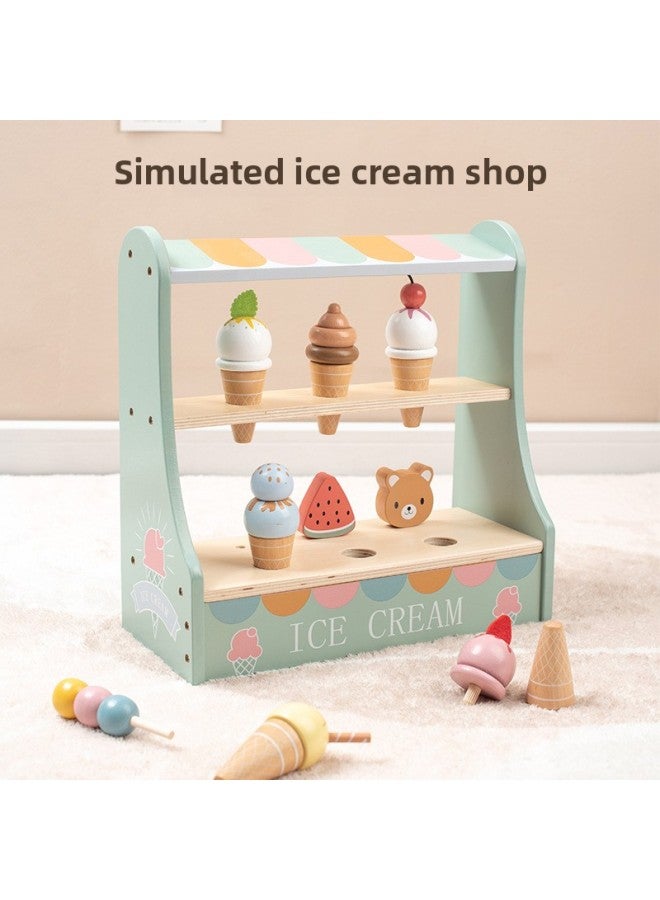 Wooden Play House Ice Cream Table Children's Simulation Kitchen Tea Set Coffee Machine Bread Machine Suit Chicey Toys-Color:Coffee Machine  - Image 2