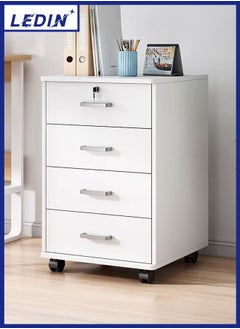 LEDIN Movable Filing Cabinet with 4 Drawer Lockable Office Cabinet with Wheels in White Industrial Wood 
