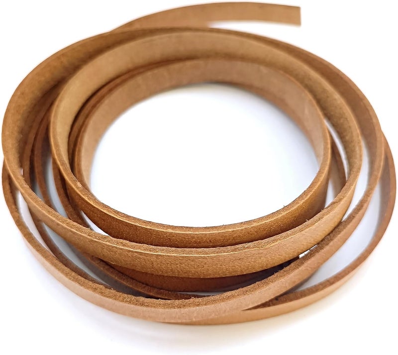 Aezzo Flat Genuine Leather Cord for Bracelet Making 3/8 in. - Real Leather Strip for Jewelry, Keychain, DIY Craft Making, Watch Band, Purse Strap, 1.1 Yard (Natural) - Image 3