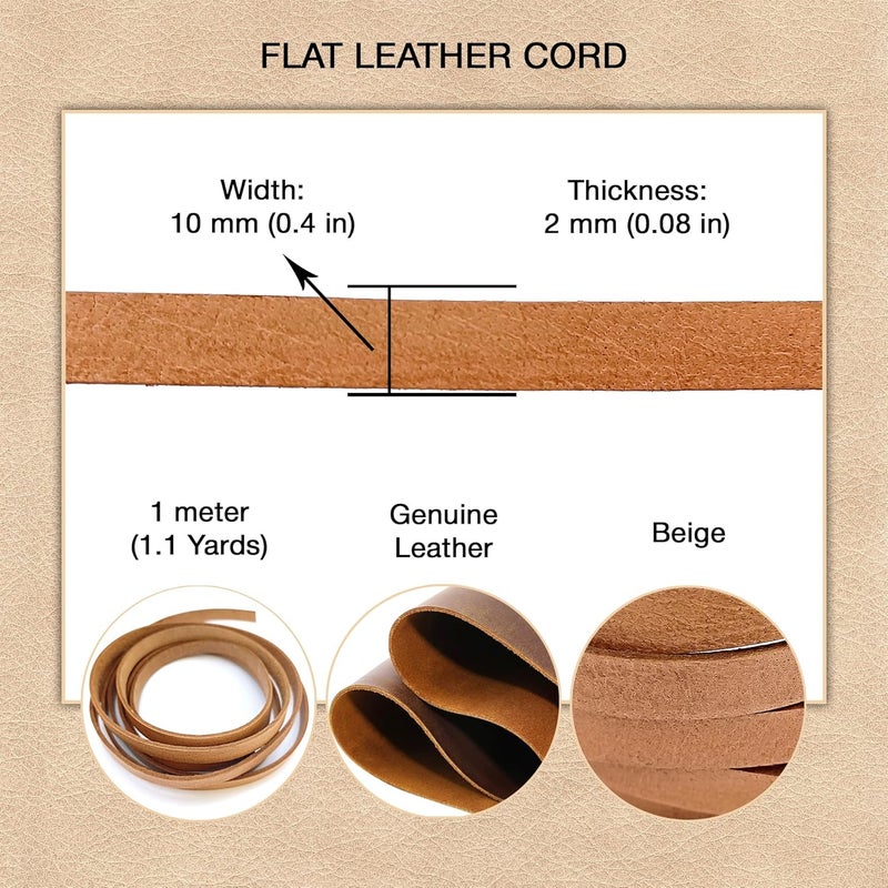 Aezzo Flat Genuine Leather Cord for Bracelet Making 3/8 in. - Real Leather Strip for Jewelry, Keychain, DIY Craft Making, Watch Band, Purse Strap, 1.1 Yard (Natural) - Image 5