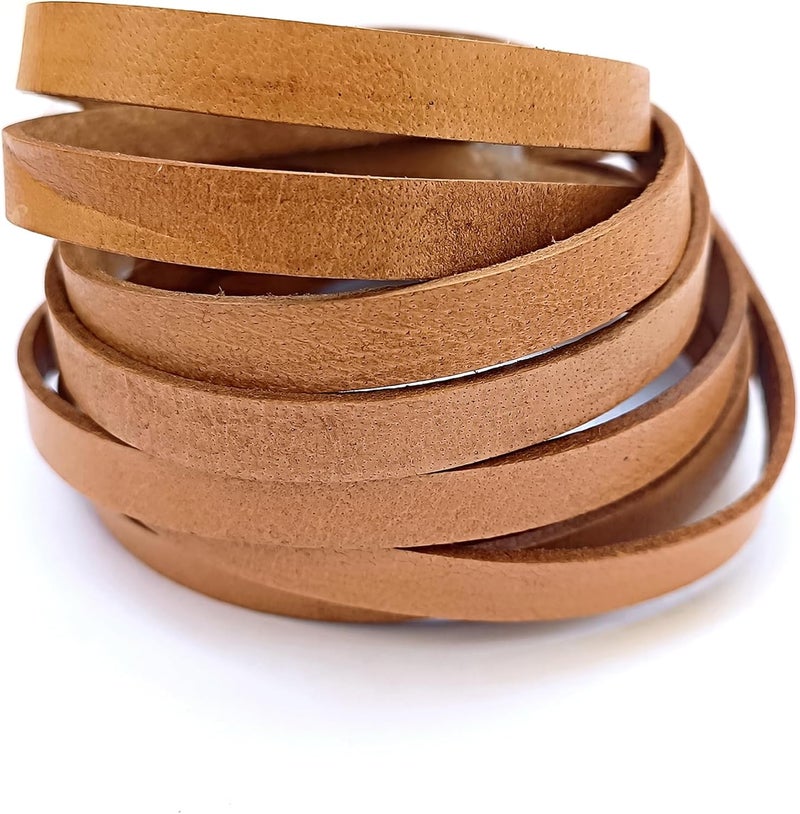 Aezzo Flat Genuine Leather Cord for Bracelet Making 3/8 in. - Real Leather Strip for Jewelry, Keychain, DIY Craft Making, Watch Band, Purse Strap, 1.1 Yard (Natural) - Image 1