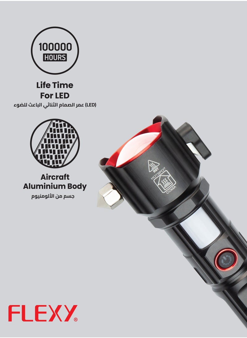 Flexy - "Flexy Rechargeable Flashlight, 6000mAh Battery, 30W Laser LED, 3000 Lumens, Aircraft Aluminium Body, 1800m Range, 3 Modes, Type-C, 2-Year Warranty, Focus Adjustable." - Image 1