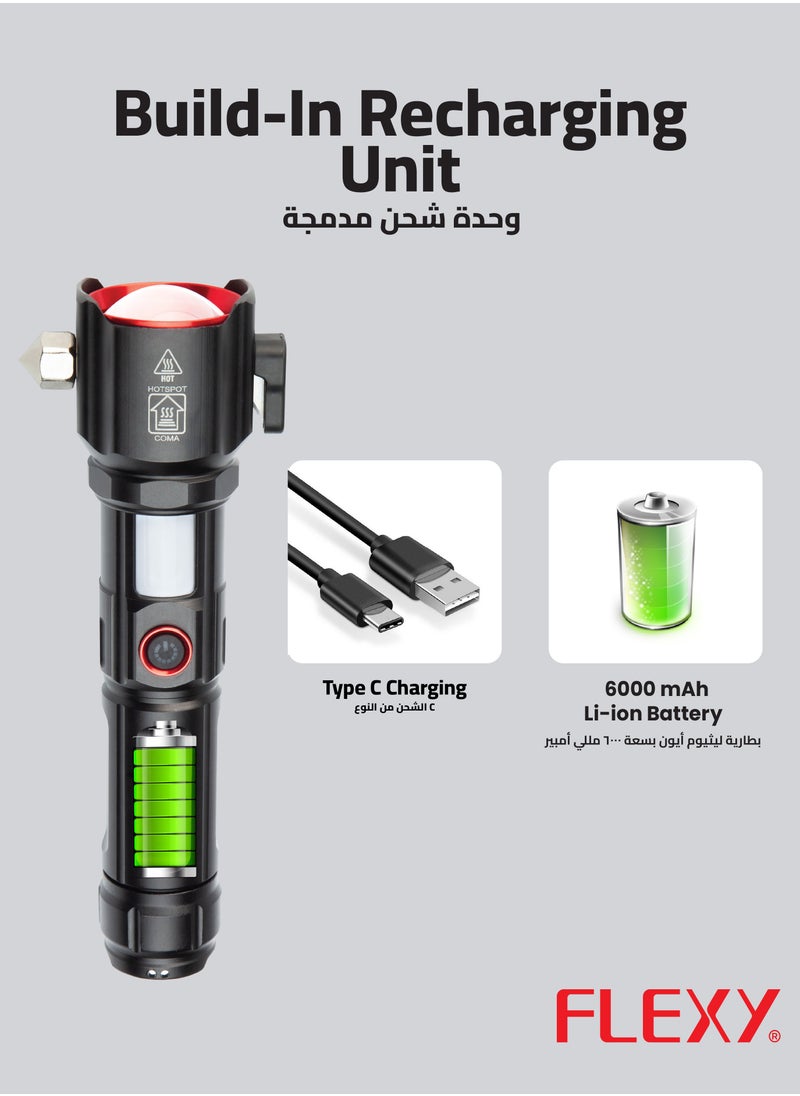 Flexy - "Flexy Rechargeable Flashlight, 6000mAh Battery, 30W Laser LED, 3000 Lumens, Aircraft Aluminium Body, 1800m Range, 3 Modes, Type-C, 2-Year Warranty, Focus Adjustable." - Image 1