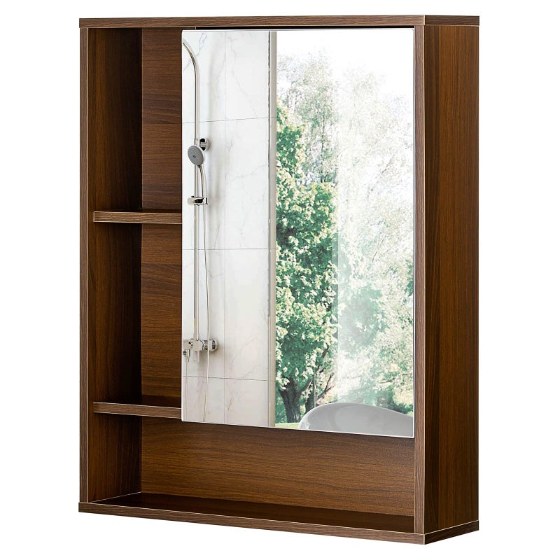 ChooChoo Bathroom Wall Mirror Cabinet Medicine Cabinet with Single Door and Adjustable Shelf Over The Toilet Space Saver Storage Cabinet Walnut