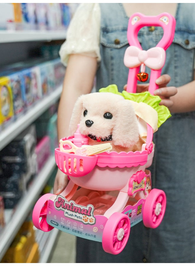 محاكاة كهربائية للأطفال أرنب أبيض صغير سيتصل بالفتيات حقيبة ظهر دمية للحيوانات الأليفة هدية للكلاب لعبة قطيفة - اللون: Golden Retriever-Aiduomiki Puppy Pet Cart 【مجموعة من 8 قطع】】 - المواصفات: 【مجموعة بطارية قابلة للشحن】 دورة طويلة الأمد مريحة - Image 1