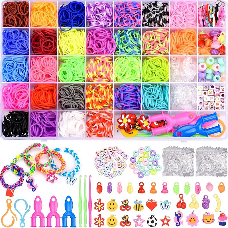 AOKITO 2500 Loom Bands Set for Children, 32 Colours, DIY Rubber Bands with Beads, Hooks, Charms and Storage Box, Bracelets Make Your Own Accessories, Gifts for Girls Boys