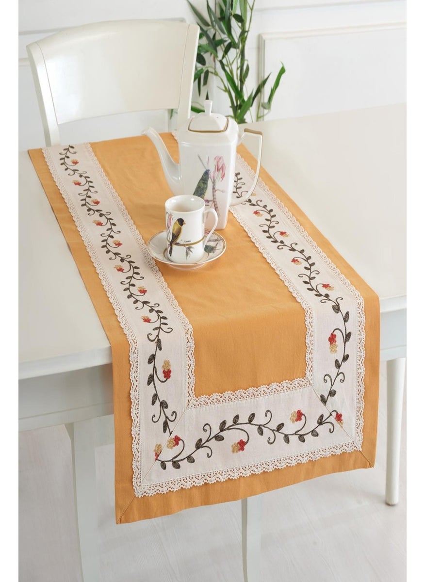 Ödel Home Buldan Linen Floral Silk Embroidered 50 x 130 Cm. Runner  - Image 1