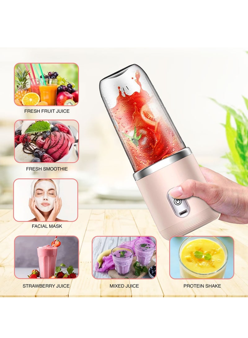 Bonita Rechargeable Electric Small Juicer Portable Personal Blender Juicer Cup 6 Blades 22000 RPM Super Long Battery Life Mini Juicer For Home Outdoor Capacity 400ML 3.7V - PINK - Image 3
