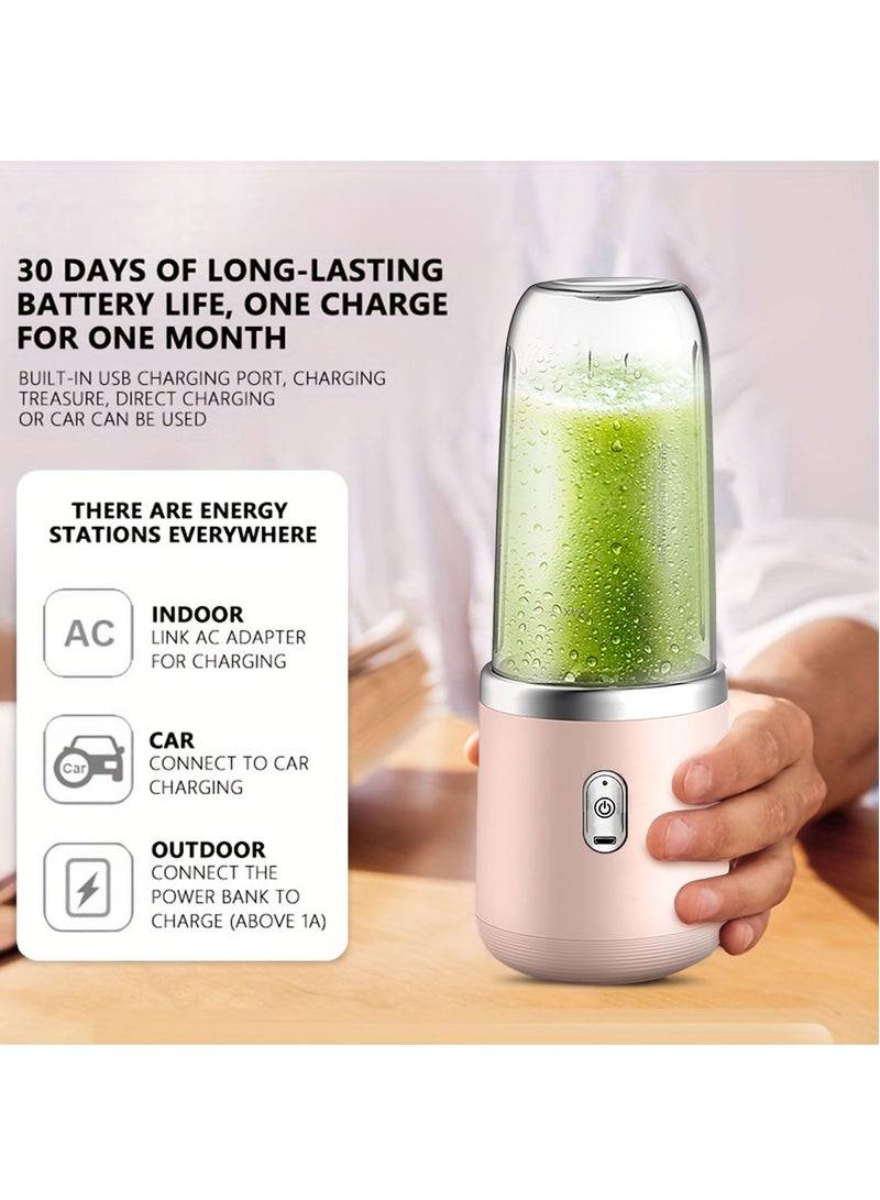 Bonita Rechargeable Electric Small Juicer Portable Personal Blender Juicer Cup 6 Blades 22000 RPM Super Long Battery Life Mini Juicer For Home Outdoor Capacity 400ML 3.7V - PINK - Image 5