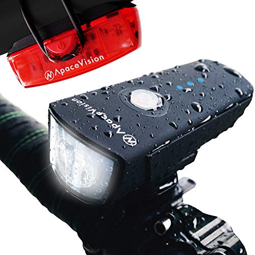 Apace Vision 500 Lumens Bike Light Set USB Rechargeable - Powerful Bicycle Headlight & LED Tail Light Combo - Super Bright IPX5 Waterproof MTB Road Commuter Front and Back Cycle Lights by Apace - Image 1
