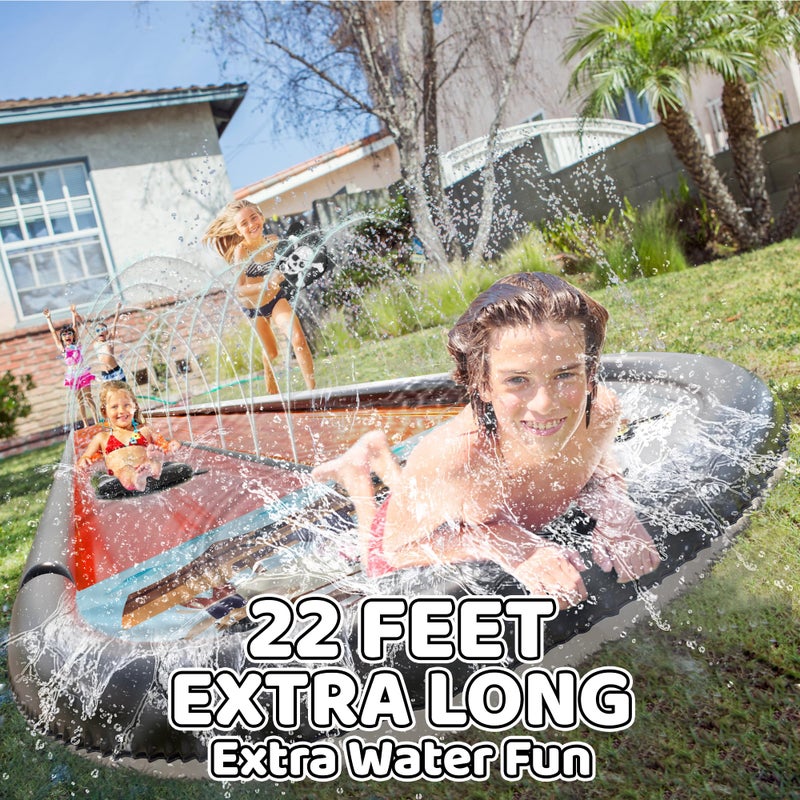 JAMBO 22Ft Water Slide and 2 Bodyboards, Extra Long Slip Splash and Slide, Heavy Duty Pirate Water Slide with Inflatable Bumpers, Splash Mat Water Sprinkler, Outdoor Water Toys, Summer Toy - Image 5