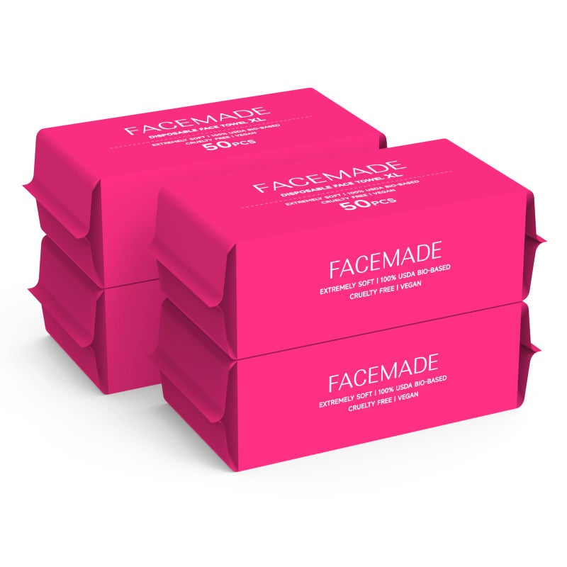 FACEMADE 200 Count (4 Packs) Disposable Face Towels, Ultra Thick Face Towelettes Disposable, Clean Facial Towels for Makeup Remover, Skincare, USDA Certified 100% Biobased - Image 1