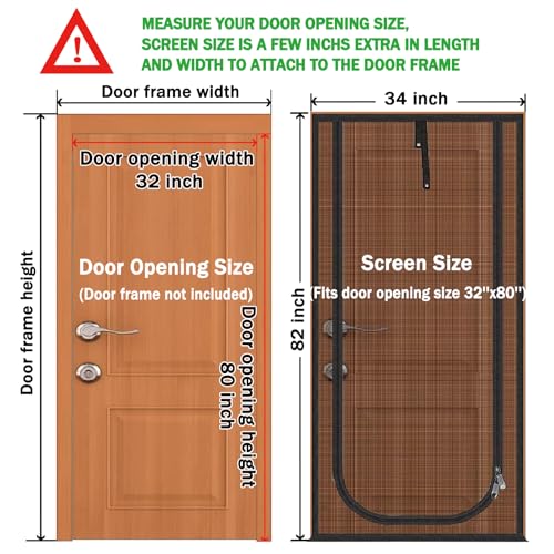 QWR Reinforced Cat Screen Door,Fits Door Opening Size 32''x 80'',Thickened Cat Proof Screen Door with Zipper Closure for Living Room,Kitchen,Bedroom (U-Type,Black) - Image 2