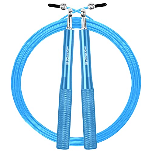 Wearslim® Premium Metallic Skipping Rope with Anti-skid Aluminium Handles and Highly Durable Adjustable Steel Wire - Blue - Image 1