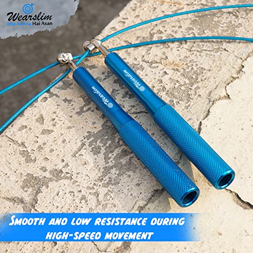 Wearslim® Premium Metallic Skipping Rope with Anti-skid Aluminium Handles and Highly Durable Adjustable Steel Wire - Blue - Image 3