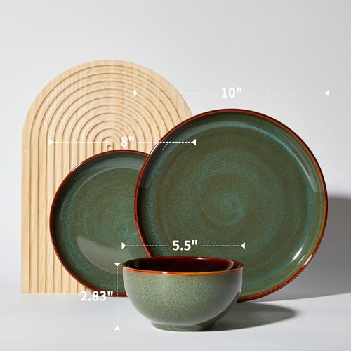 Pokini Stoneware Dinnerware Sets, Ceramic Plates and Bowls Set, Microwave & Dishwasher Safe Kitchen Dishes, Modern Dinner Salad Plates | Cereal Bowls, Dishware Sets Service for 4 Sage Green - Image 2