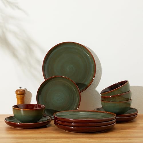 Pokini Stoneware Dinnerware Sets, Ceramic Plates and Bowls Set, Microwave & Dishwasher Safe Kitchen Dishes, Modern Dinner Salad Plates | Cereal Bowls, Dishware Sets Service for 4 Sage Green - Image 5