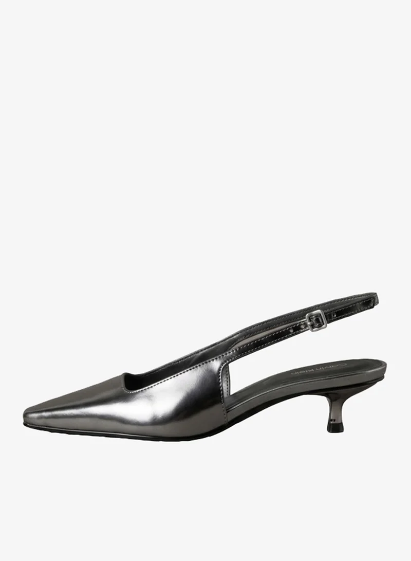 Calvin Klein Metallic Leather Kitten Heel Slingbacks