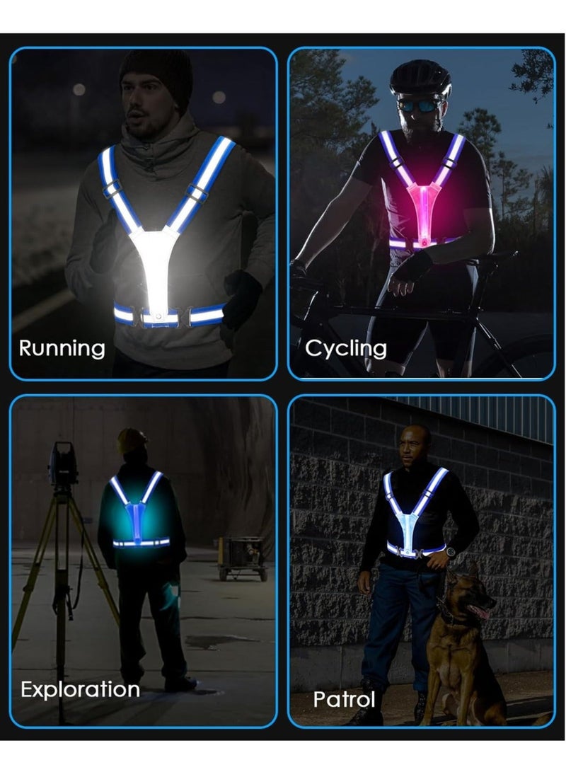 Generic LED Reflective Vest, 5 Lights Colors High Visibility Reflective Running Gear, Rechargeable Light Up Running Vest for Walking/Running/Cycling, Adjustable for Men/Women/Kids (Blue) - Image 2