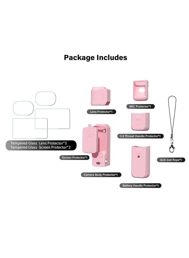 DJI OSMO Pocket 3 Accessory Kit, Silicone Protective Case Cover, Tempered Glass Screen Protector, Lens Protector (Pink) - Image 2