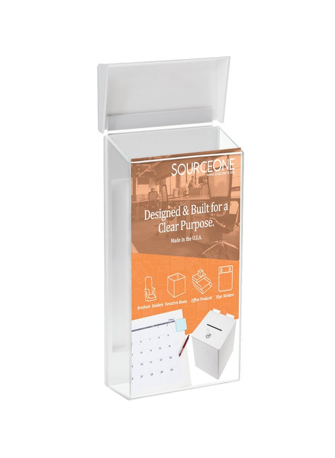 SourceOne Source One Peel and Stick Outdoor Brochure Holder 4 Inches Wide Clear Acrylic Wall Mounting Literature Dispenser - Image 1