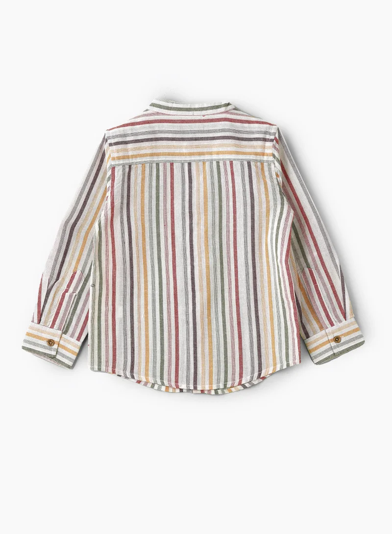 JAM Boys Woven Cotton Striped Mandarin Collar Shirt