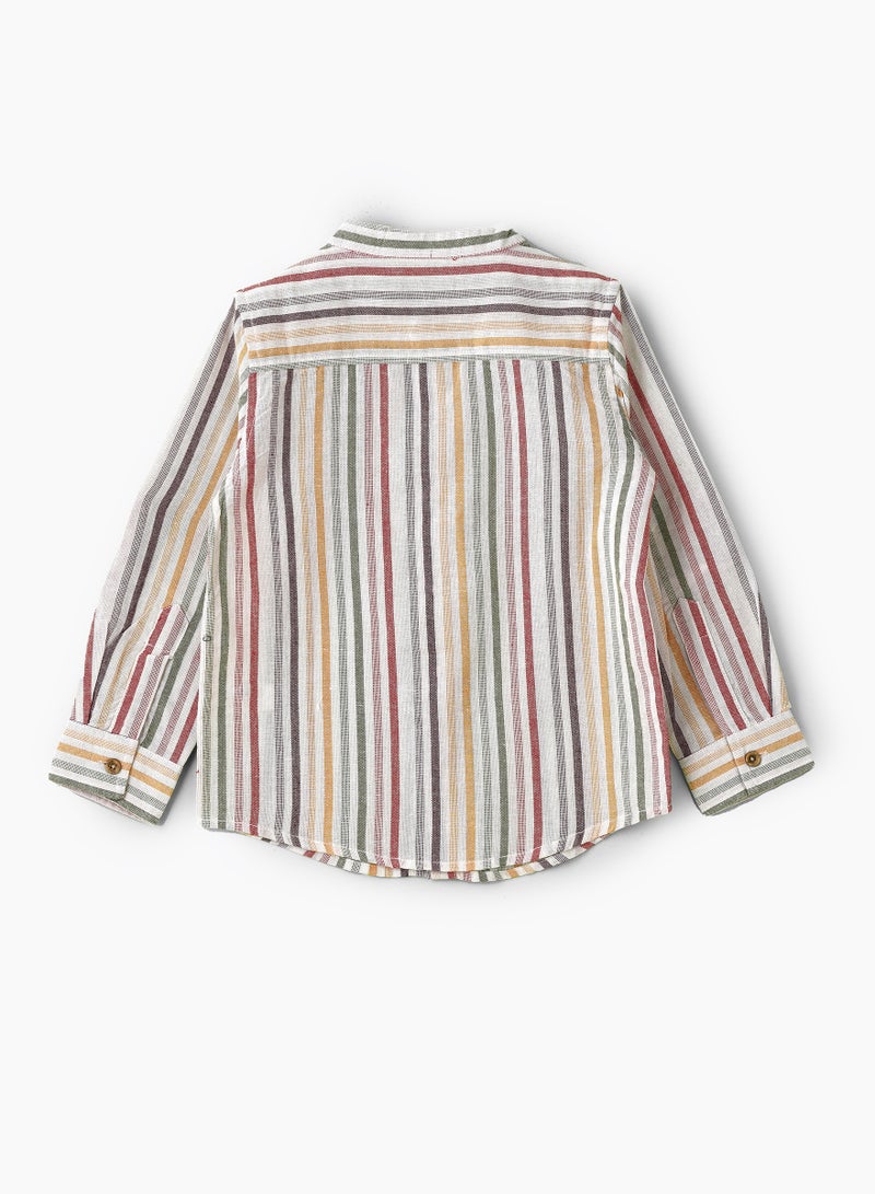 JAM Boys Woven Cotton Striped Mandarin Collar Shirt  - Image 2