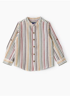 JAM Boys Woven Cotton Striped Mandarin Collar Shirt  - Image 1