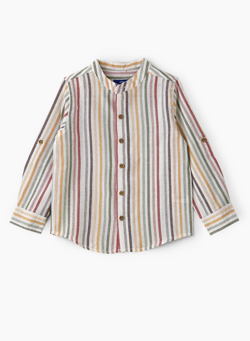 JAM Boys Woven Cotton Striped Mandarin Collar Shirt  - Image 1