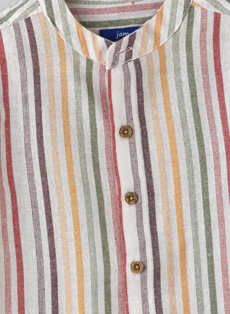 JAM Boys Woven Cotton Striped Mandarin Collar Shirt  - Image 3