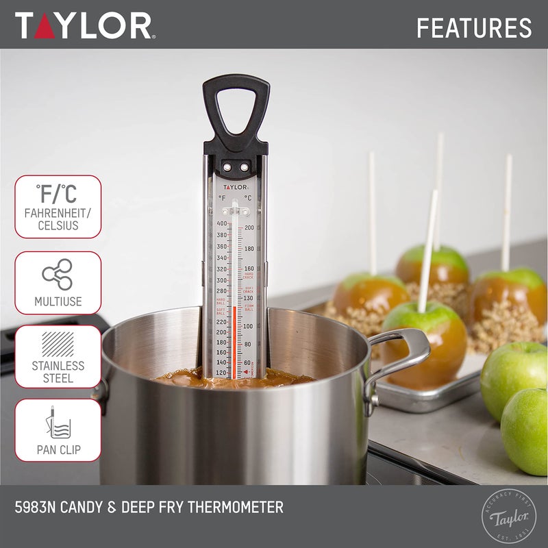Taylor Stainless Steel Candy and Deep Fry Thermometer, 12-Inch Analog Paddle with Pan Clip, Ideal for Frying, Sugar, Brewing, Syrup, and More - Image 2