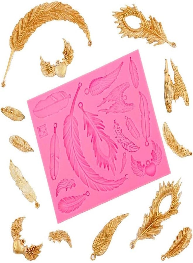 Skytail 14 Cavity Vintage Peacock Angel Wing Mould Collections Silicone Fondant Mold Feather Cake, Gum Paste Mold for Sugar Paste gumpaste Cupcake Decorating Topper Resin, Bookmark Wall Hanging DIY - Image 1