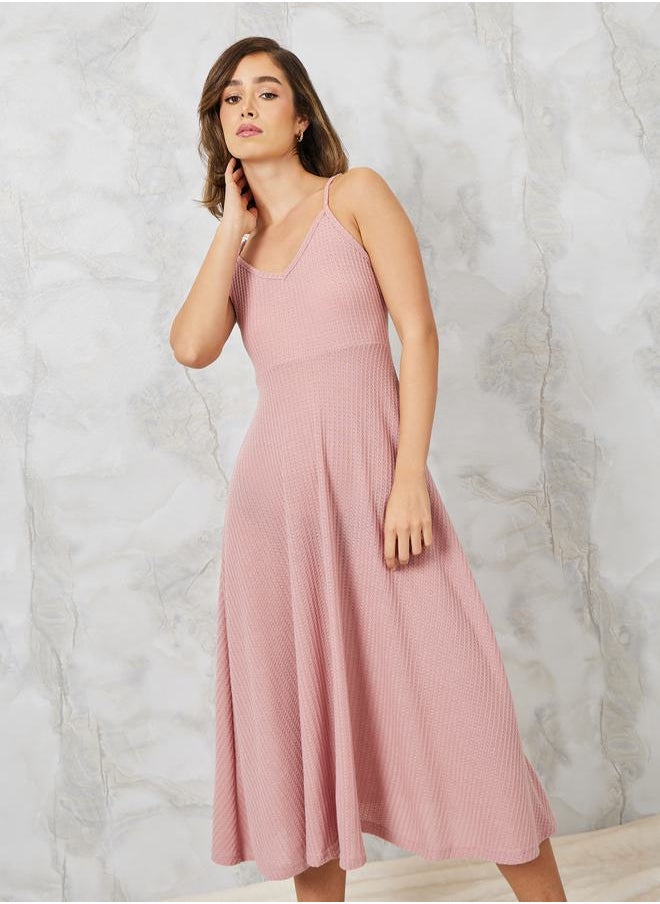 Styli Waffle Knit Textured Slip Dress  - Image 2