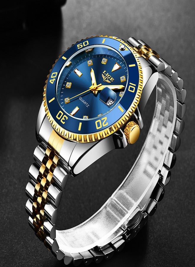 LIGE Men's Business Blue Dial Quartz Watches Luxurious and Elegant with Stainless Steel Band  - Image 3