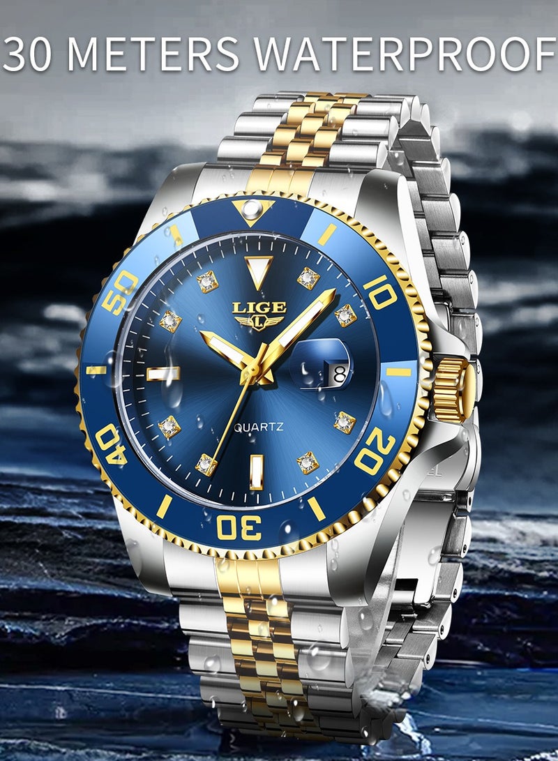 LIGE Men's Business Blue Dial Quartz Watches Luxurious and Elegant with Stainless Steel Band  - Image 4